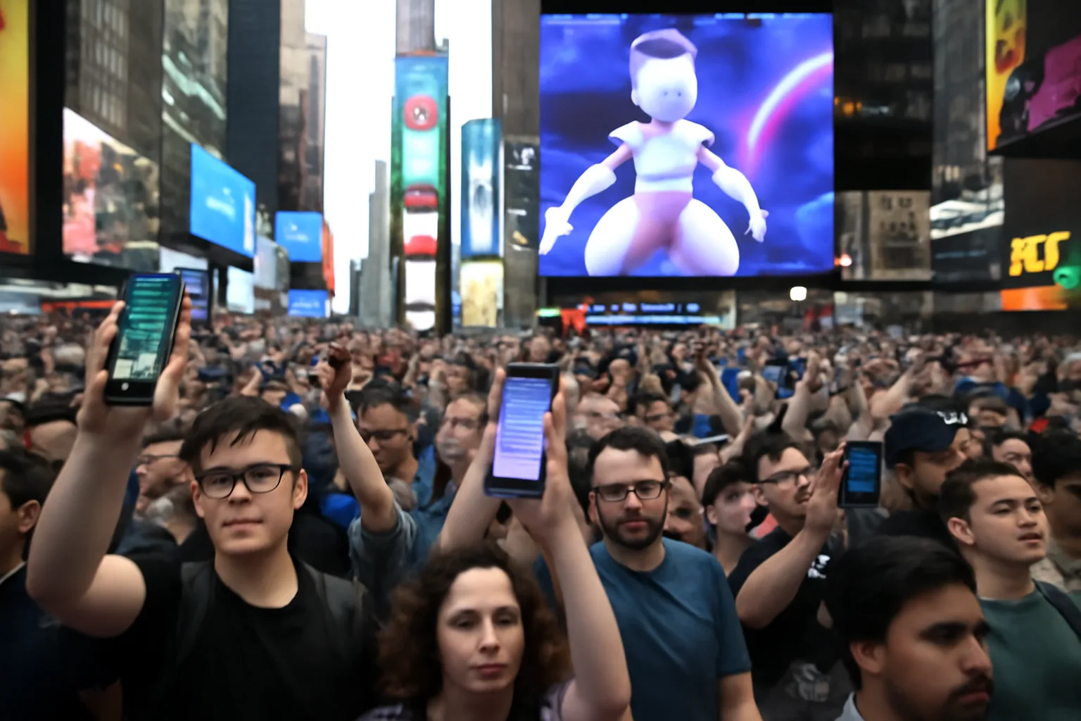 Хиляди играчи на Pokémon Go се събраха в Таймс Скуеър за юбилеен ивент с Мюту