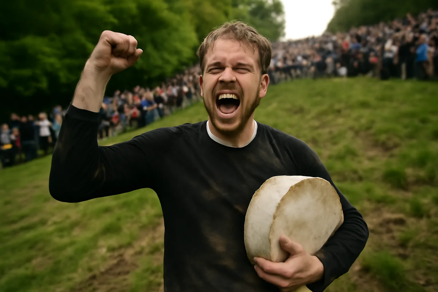 Германски YouTuber печели трета поредна надпревара с търкаляне на сирене, рискувайки здравето си