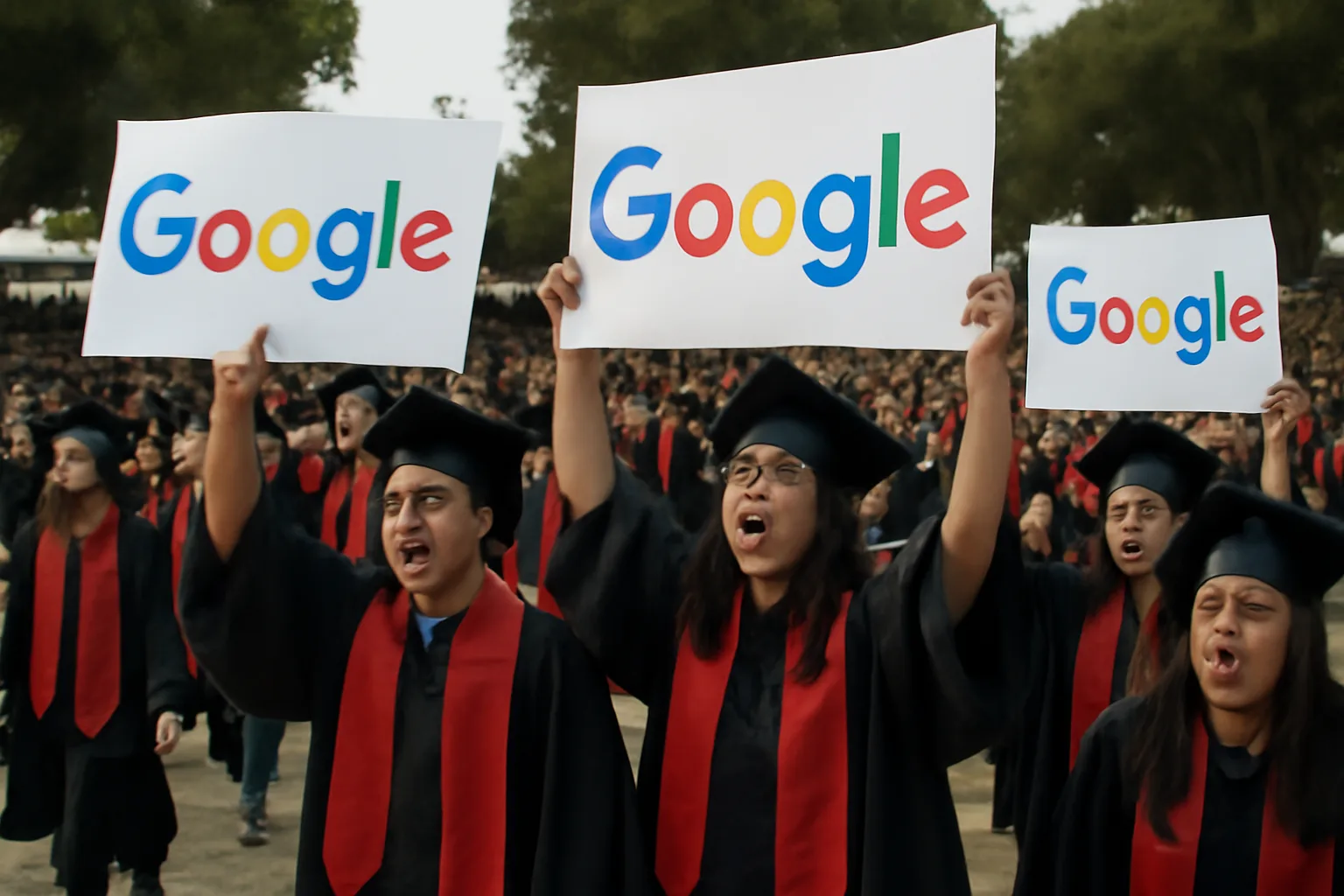 Студенти от Станфорд протестираха срещу военните договори на Google по време на дипломирането